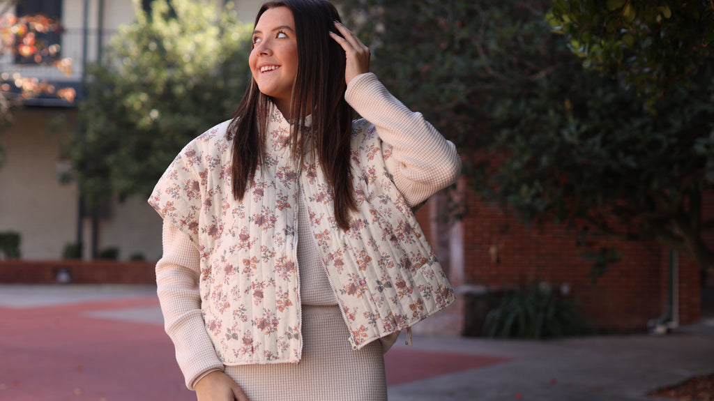 Joyner Quilted Vest - Ivory Floral