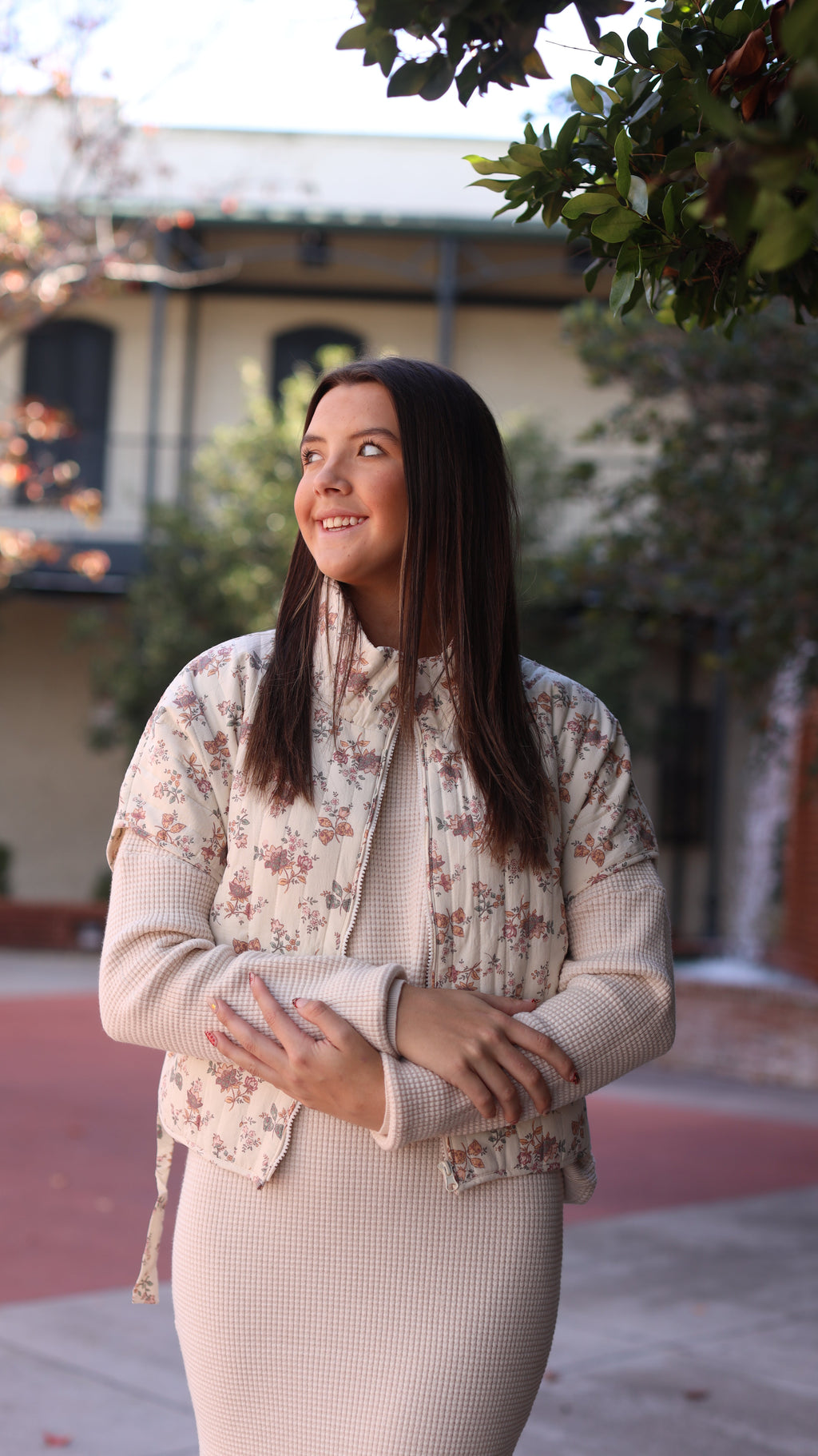 Joyner Quilted Vest - Ivory Floral