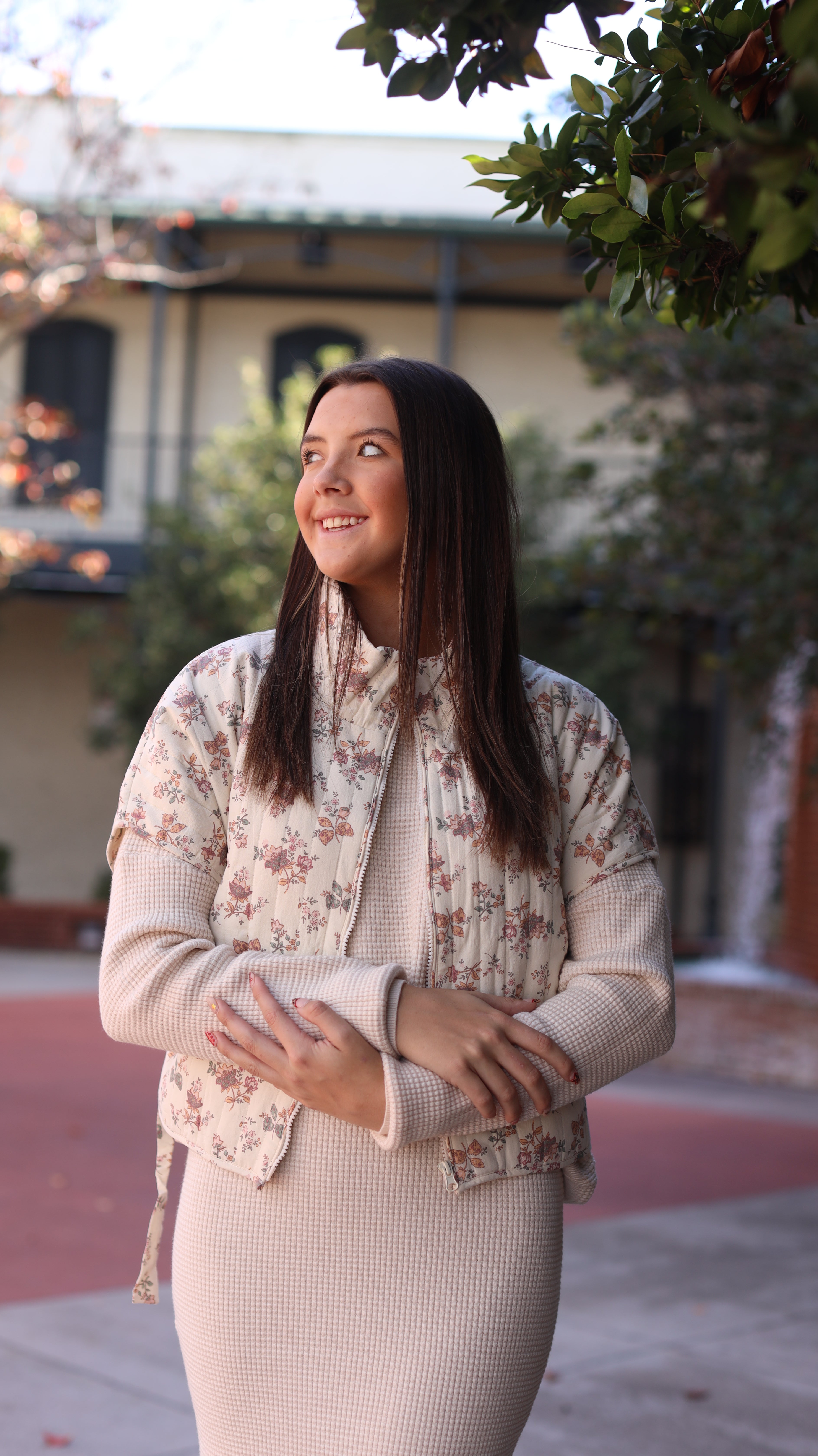 Joyner Quilted Vest - Ivory Floral