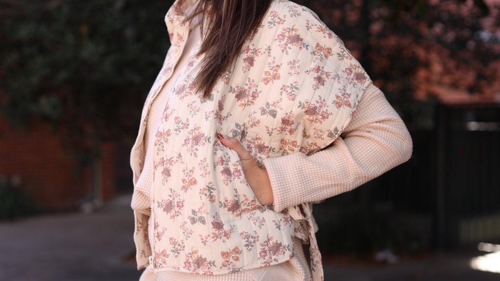 Joyner Quilted Vest - Ivory Floral