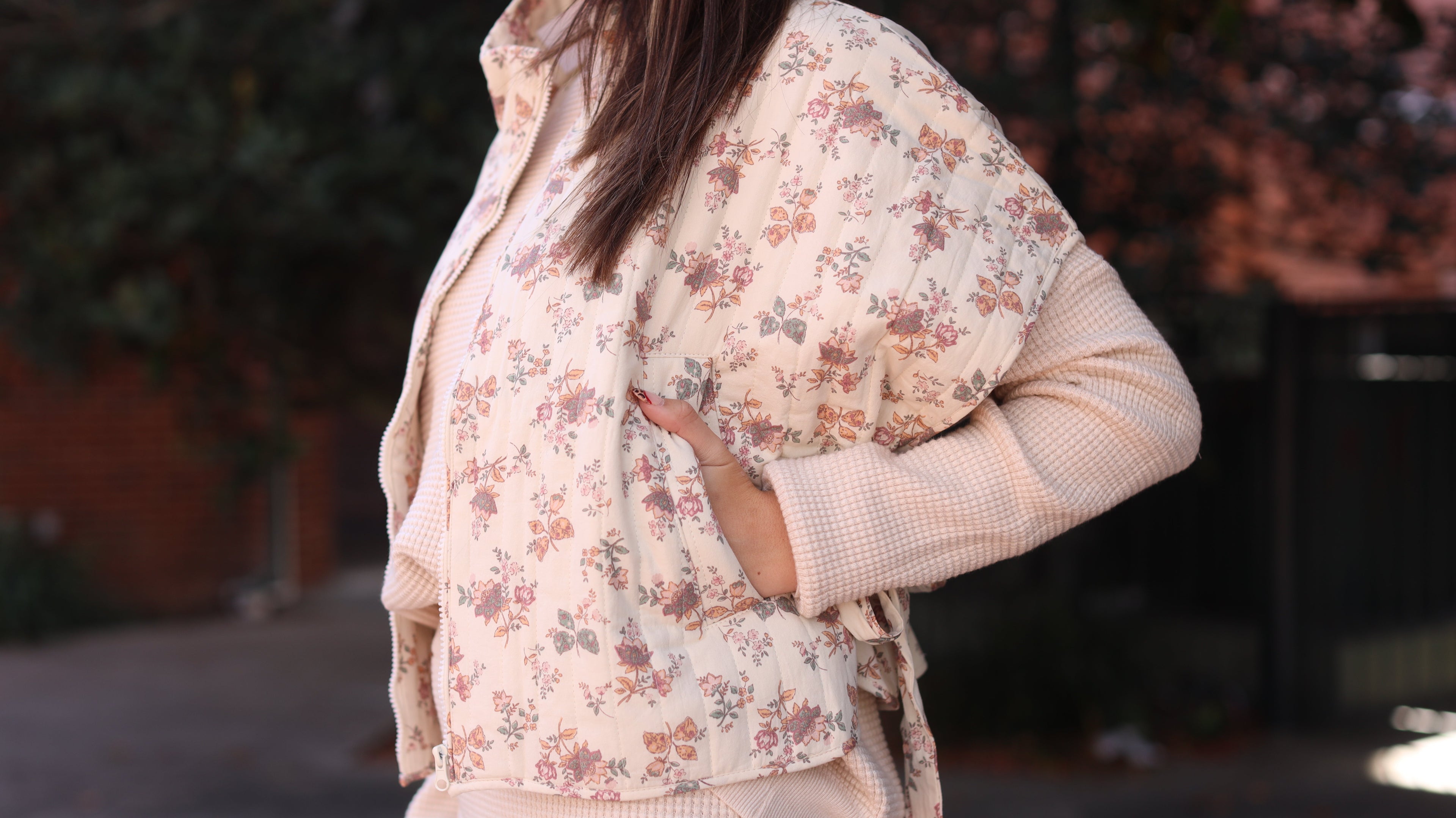 Joyner Quilted Vest - Ivory Floral